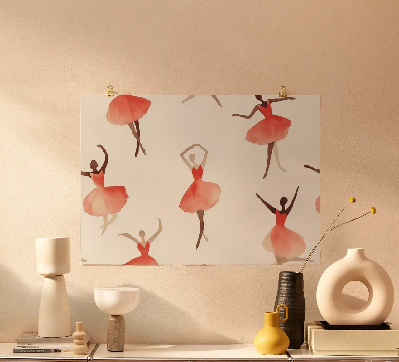 Stampa d'arte sulla danza con acquerello Ballerine eteree poster con telaio in legno da vintagepod