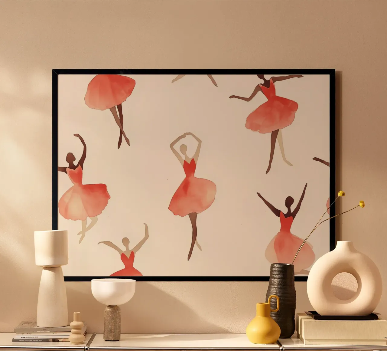 Stampa d'arte sulla danza con acquerello Ballerine eteree poster con telaio in legno da vintagepod