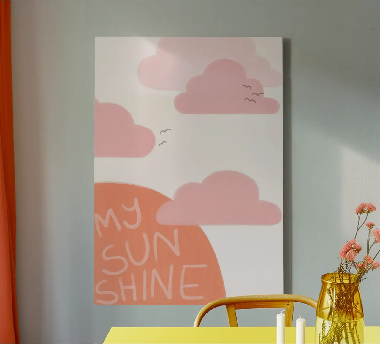 "My Sunshine" Roze Wolken Esthetische Kunstdruk canvas met Baklijst van vintagepod