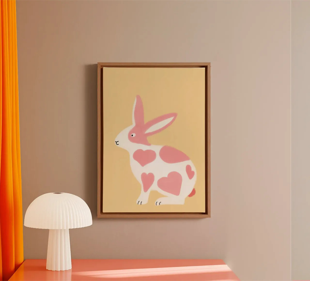 Cute Rabbit with Pink Hearts, Kawaii Bunny Art canvas with Floater frame by vintagepod