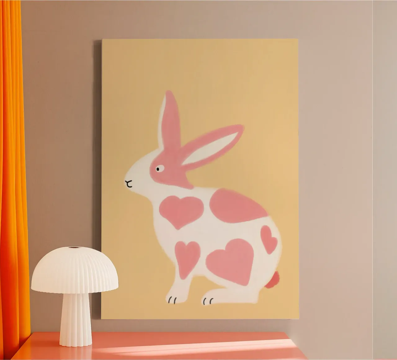 Cute Rabbit with Pink Hearts, Kawaii Bunny Art canvas with Floater frame by vintagepod