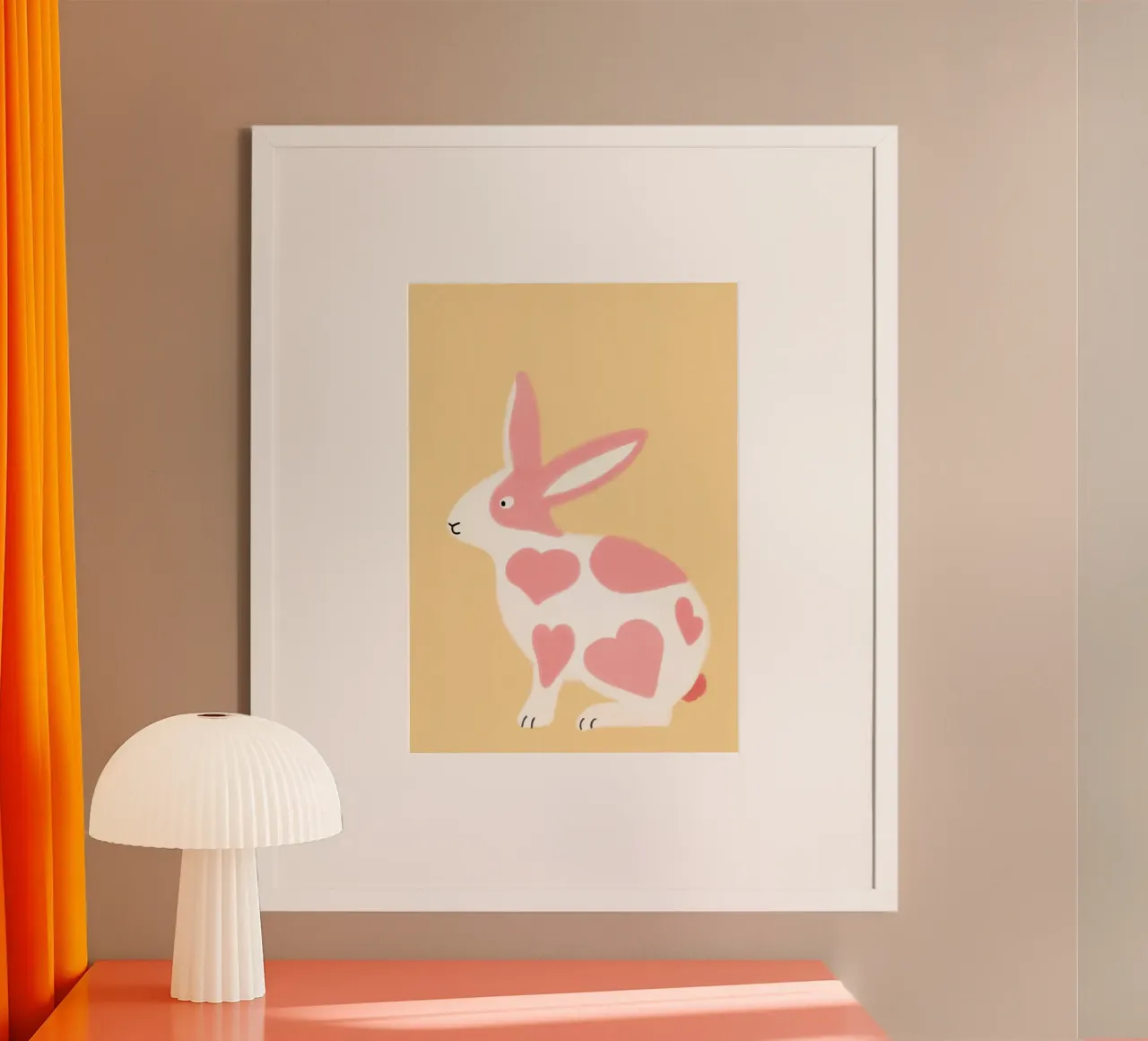 Coniglio carino con cuori rosa, arte coniglietto Kawaii poster da vintagepod