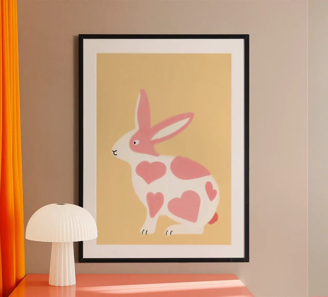 Coniglio carino con cuori rosa, arte coniglietto Kawaii poster da vintagepod