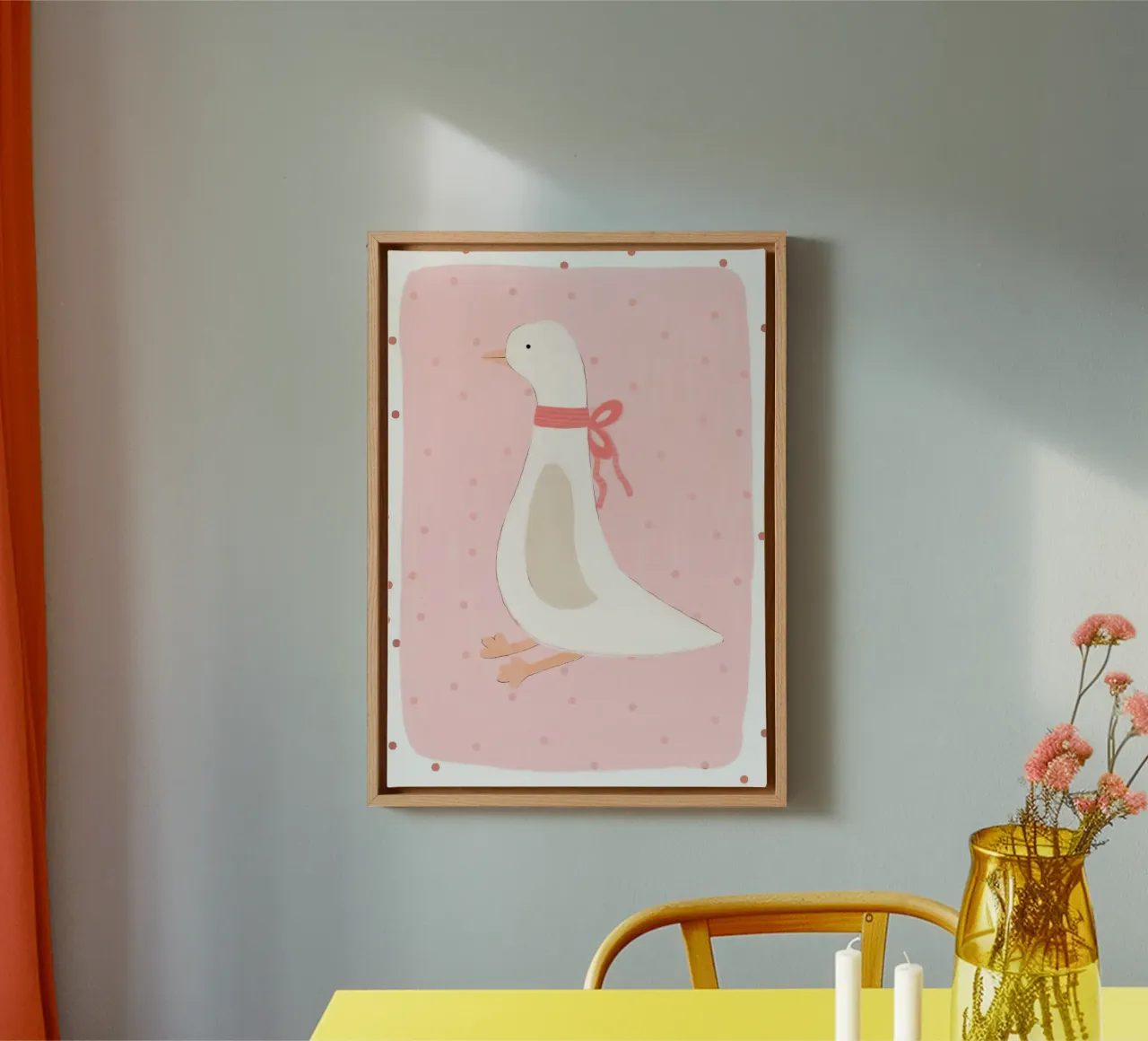 Niedliche Ente mit rosa Schleife Kunstdruck Leinwand mit Schattenfugenrahmen von vintagepod