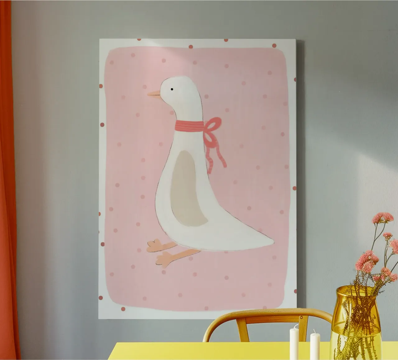 Niedliche Ente mit rosa Schleife Kunstdruck Leinwand mit Schattenfugenrahmen von vintagepod