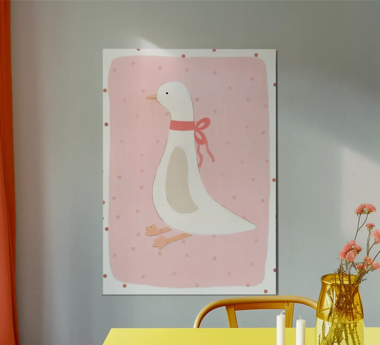 Impresión artística de un simpático pato con un lazo rosa poster de vintagepod
