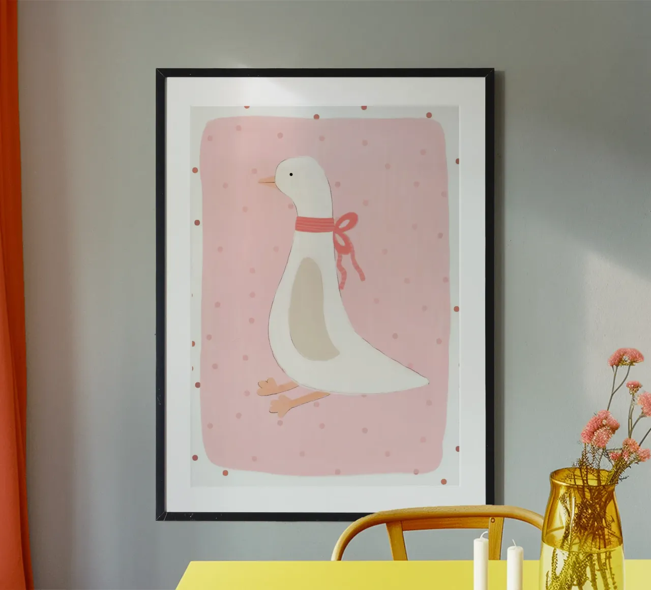 Impresión artística de un simpático pato con un lazo rosa poster de vintagepod
