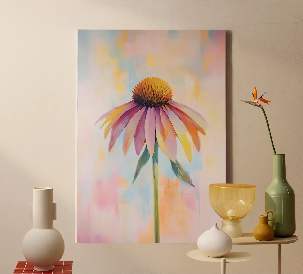 Pittura astratta del fiore di conifera, arte floreale a pastello tela con Cornice a cassetta da vintagepod