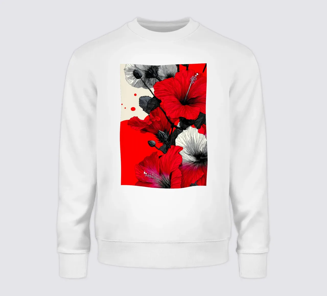 Red and white flowers sweatshirt by Justyna Jaszke JBJart