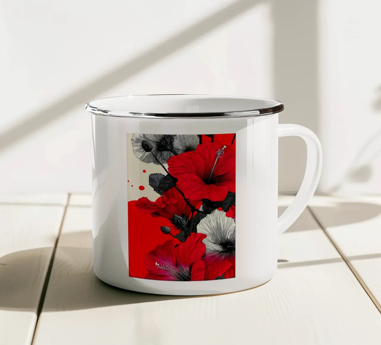 Fiori rossi e bianchi tazza in smalto da Justyna Jaszke JBJart