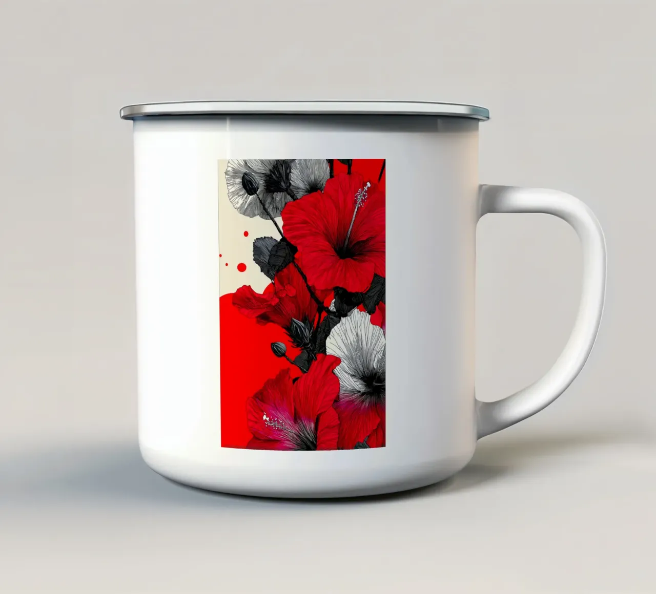 Fiori rossi e bianchi tazza in smalto da Justyna Jaszke JBJart