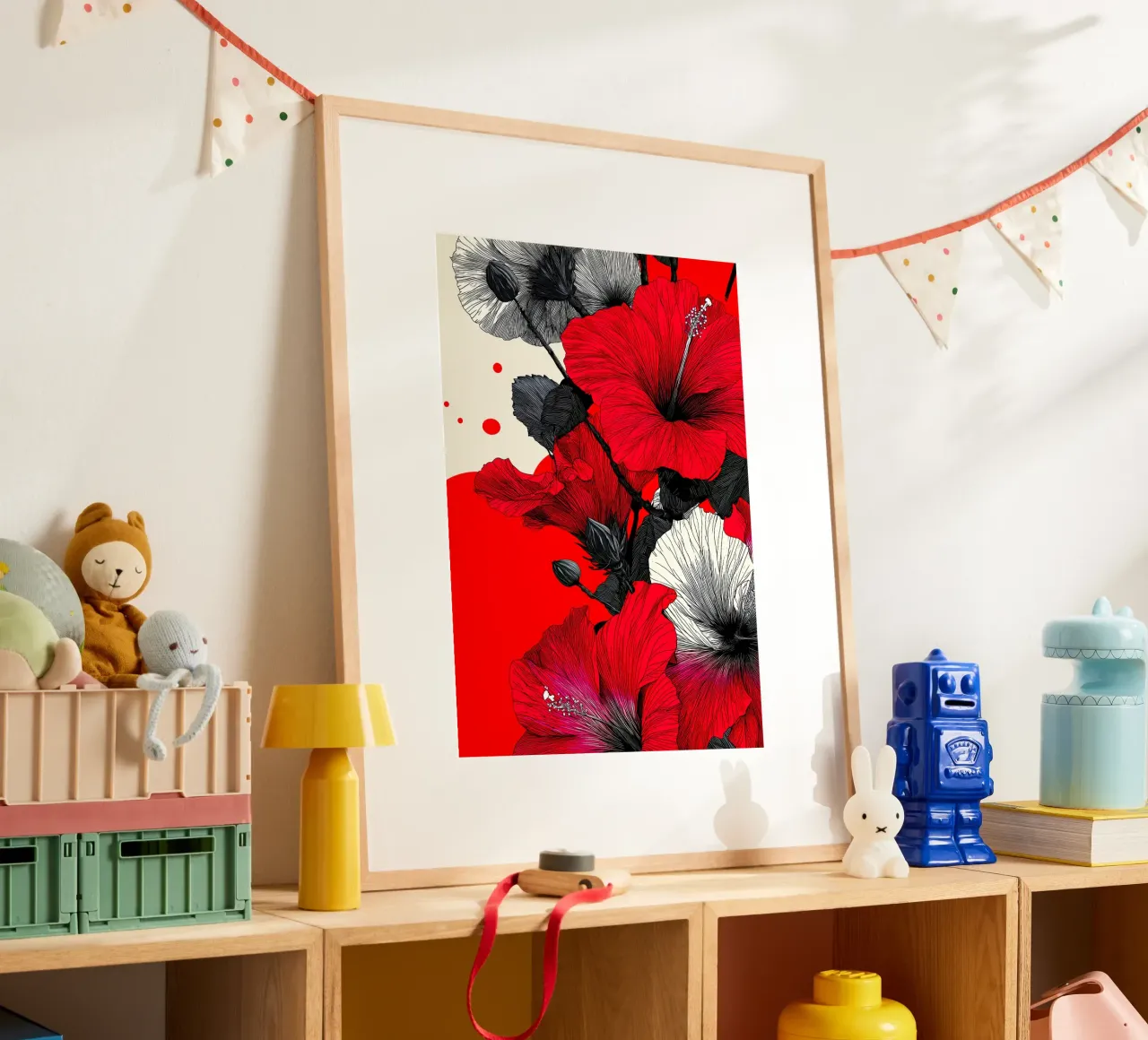 Fiori rossi e bianchi poster con telaio in alluminio da Justyna Jaszke JBJart