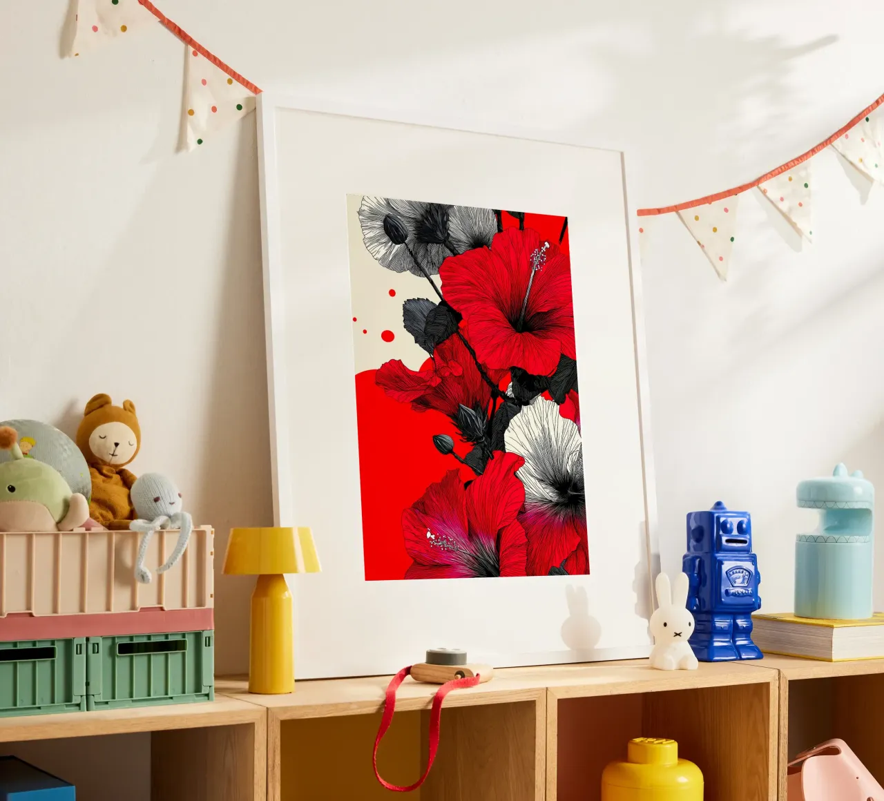 Fiori rossi e bianchi poster con telaio in alluminio da Justyna Jaszke JBJart