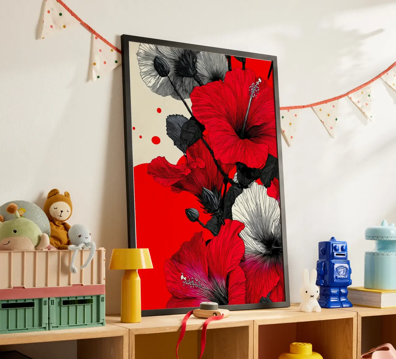 Fiori rossi e bianchi poster con telaio in alluminio da Justyna Jaszke JBJart