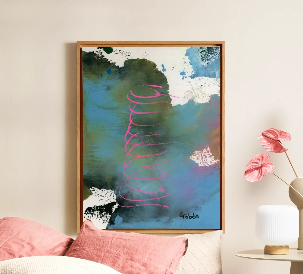 Pink tornado canvas met Baklijst van gtobonart