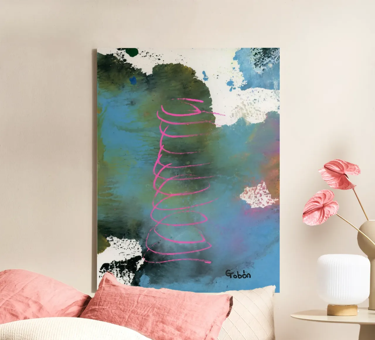 Pink tornado canvas met Baklijst van gtobonart