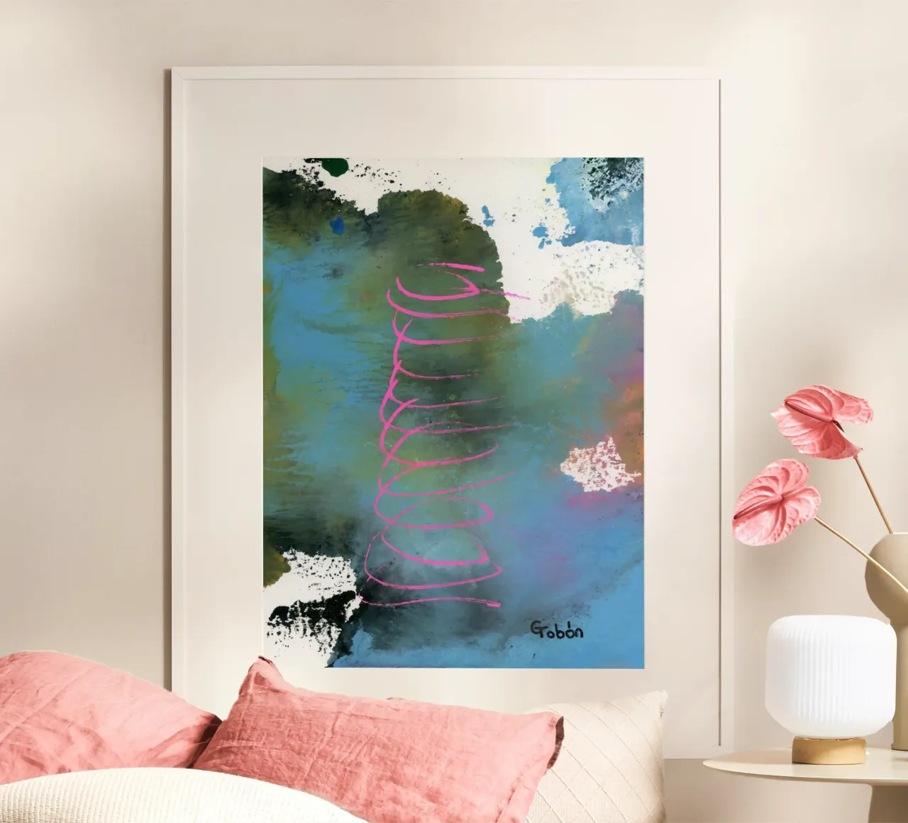 Pink tornado poster con telaio in plastica da gtobonart