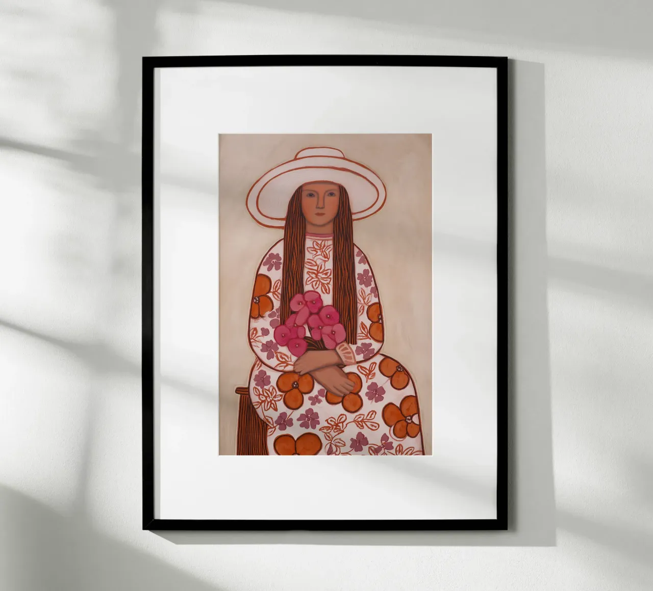 Donna in fiore con cappello poster da Carinaprint