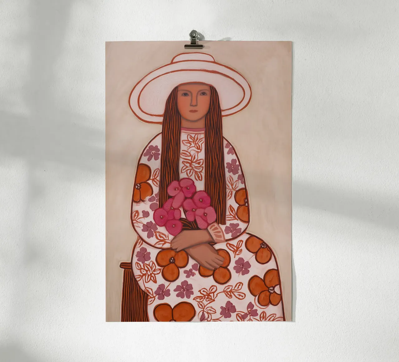 Donna in fiore con cappello poster da Carinaprint