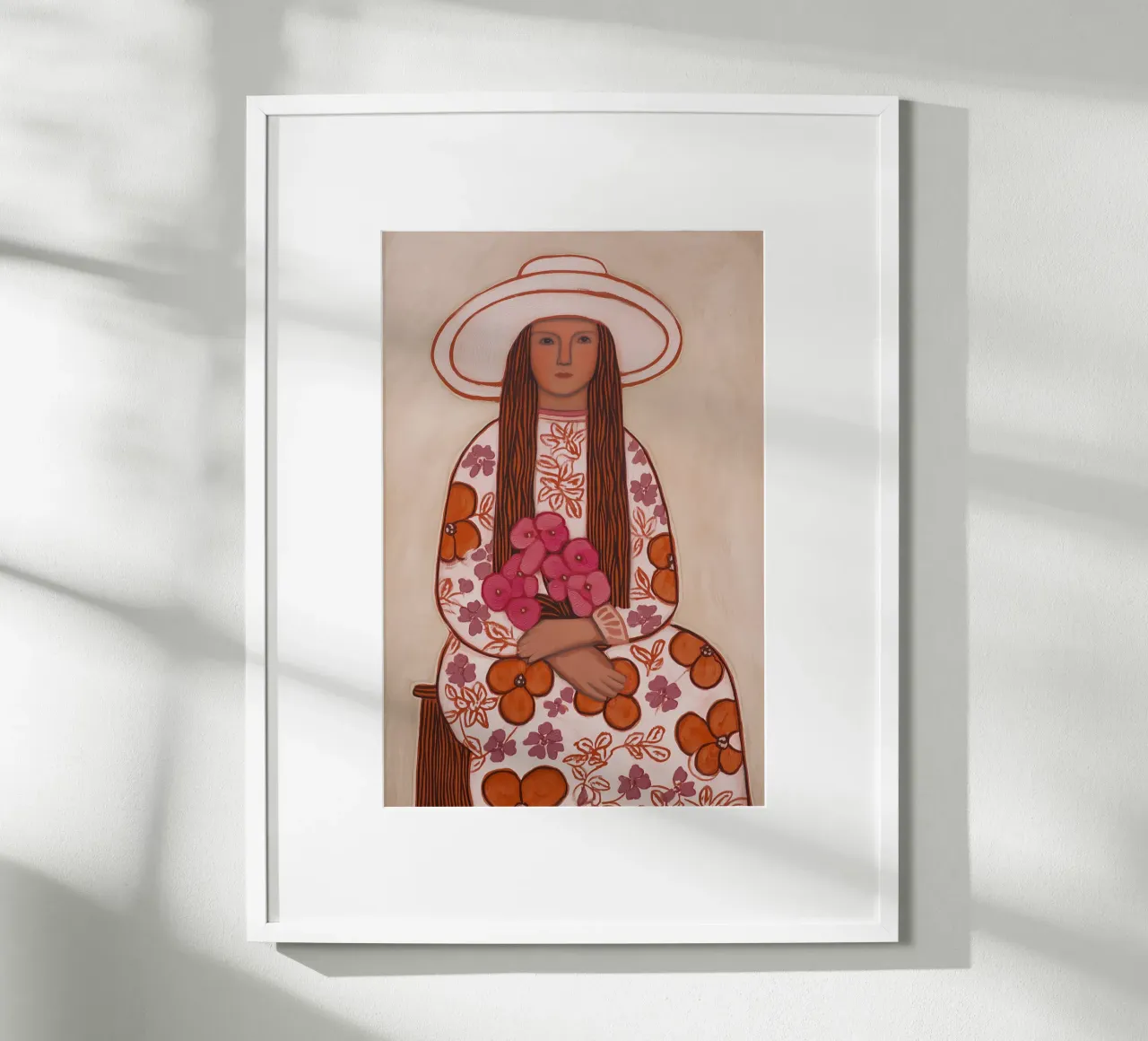 Donna in fiore con cappello poster da Carinaprint