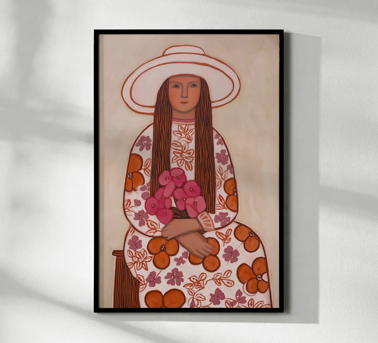 Donna in fiore con cappello poster da Carinaprint