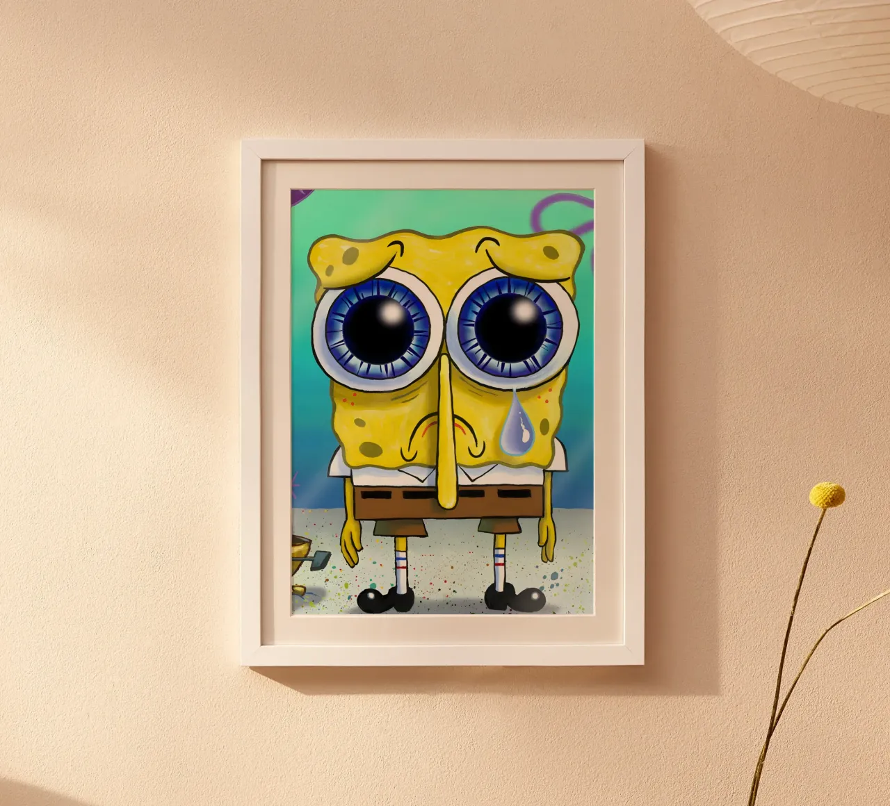 sad SpongeBob poster con telaio in plastica da Low poly art