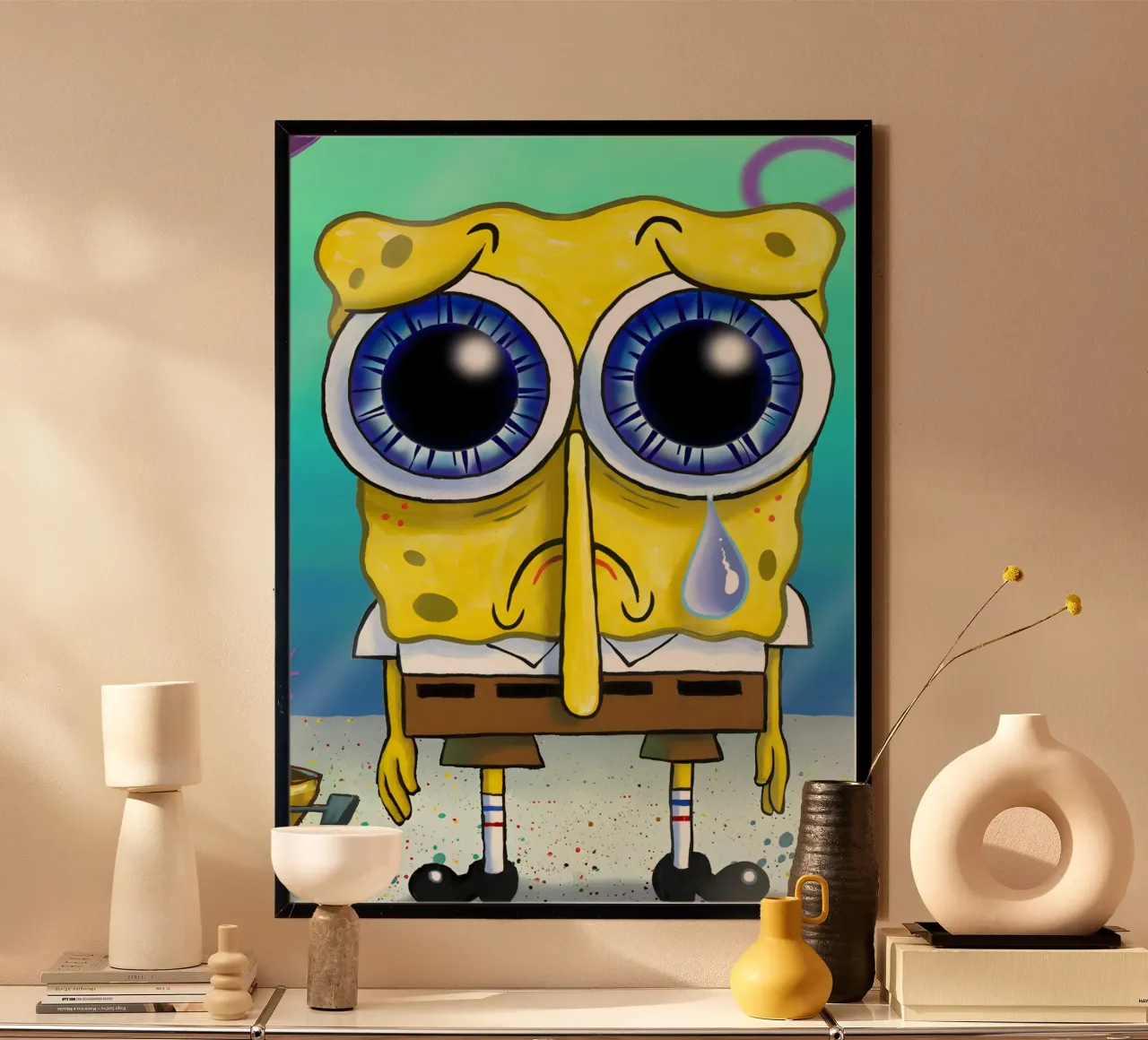 sad SpongeBob poster con telaio in plastica da Low poly art
