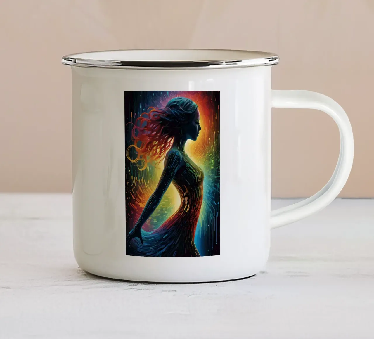 Donna digitale multicolore tazza in smalto da LM2KONE