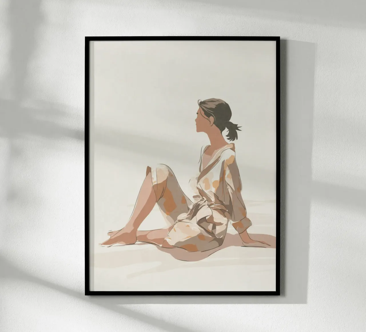 Donna rilassata sulla spiaggia poster con telaio in plastica da Carinaprint