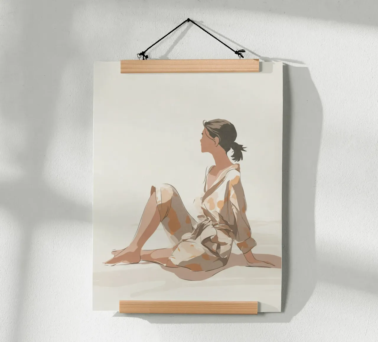 Donna rilassata sulla spiaggia poster con telaio in plastica da Carinaprint