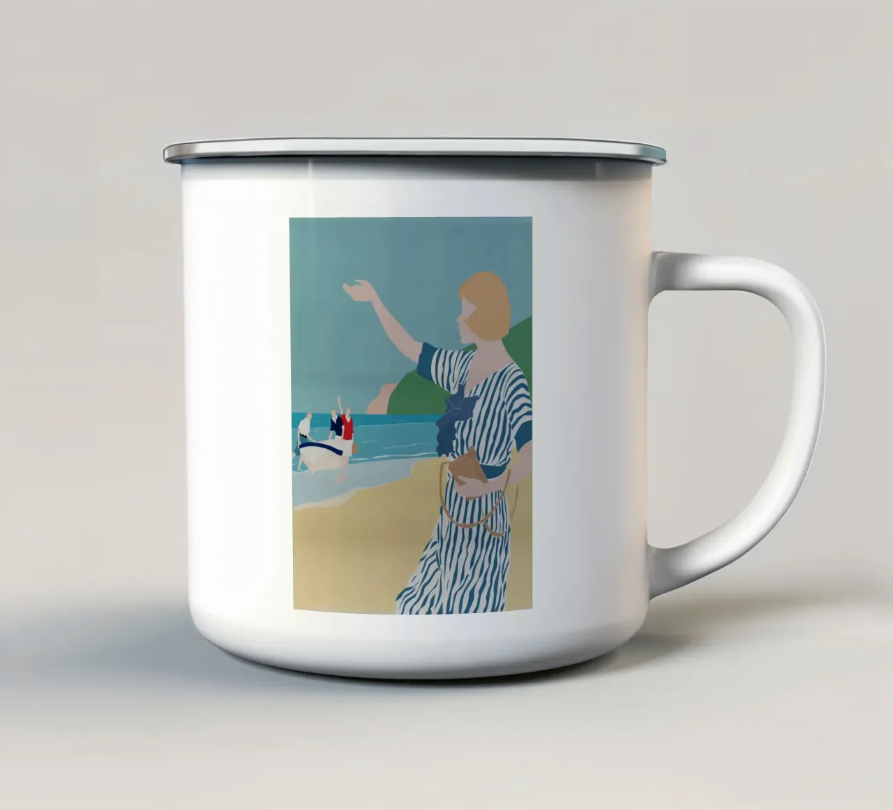In spiaggia all'inizio del XX secolo tazza in smalto da LaylaOzPortraits