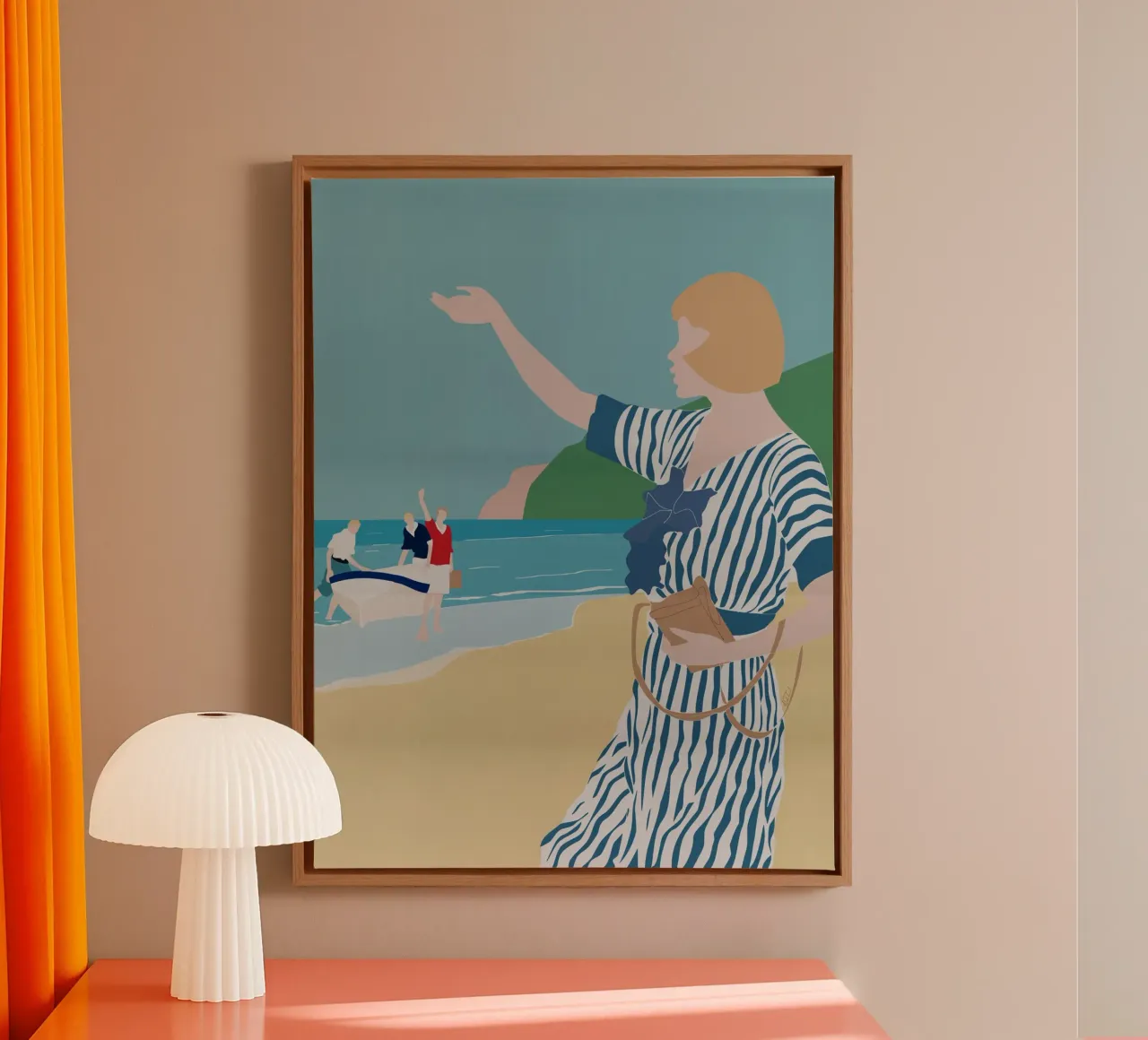 At the beach in the early 20th century canvas with Floater frame by LaylaOzPortraits