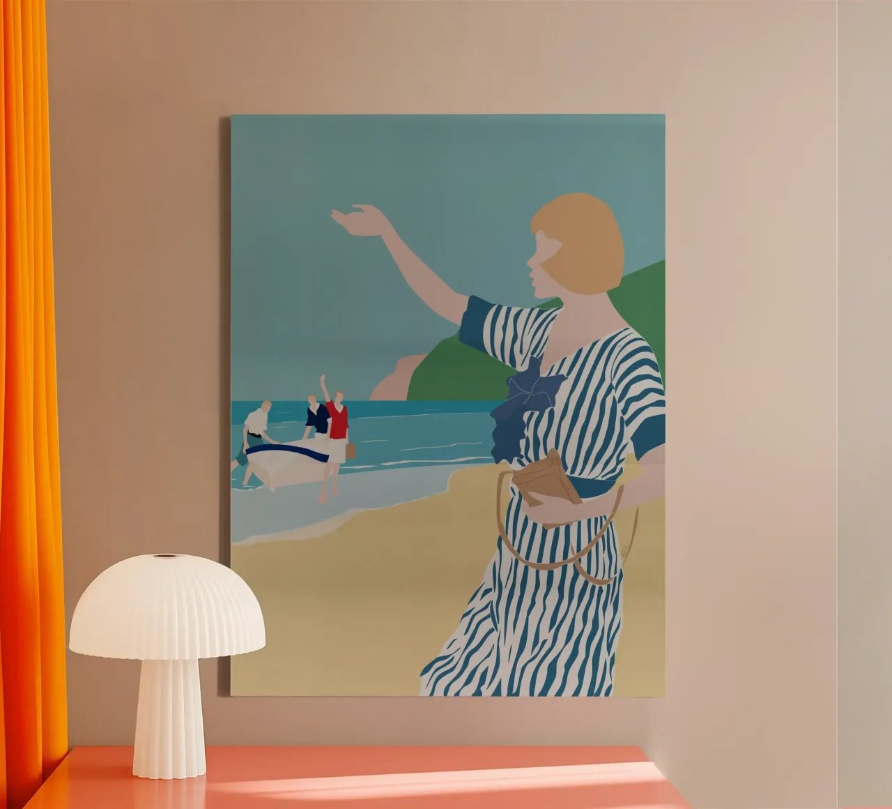At the beach in the early 20th century canvas with Floater frame by LaylaOzPortraits