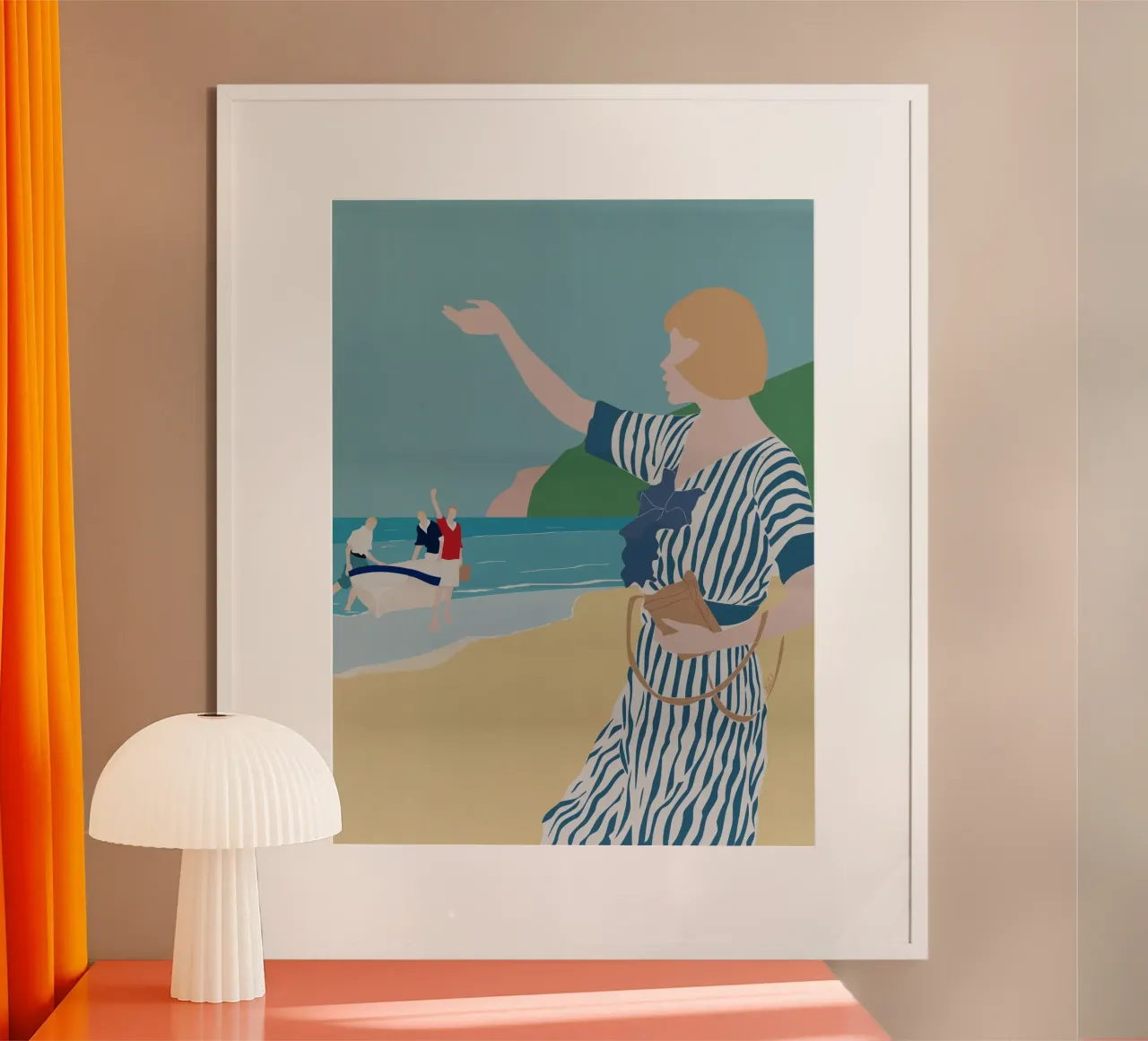 In spiaggia all'inizio del XX secolo poster con telaio in legno da LaylaOzPortraits
