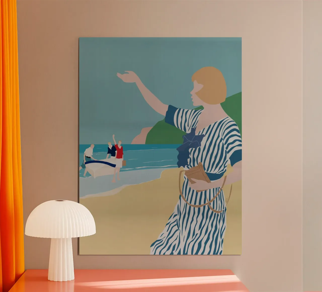 In spiaggia all'inizio del XX secolo poster con telaio in legno da LaylaOzPortraits
