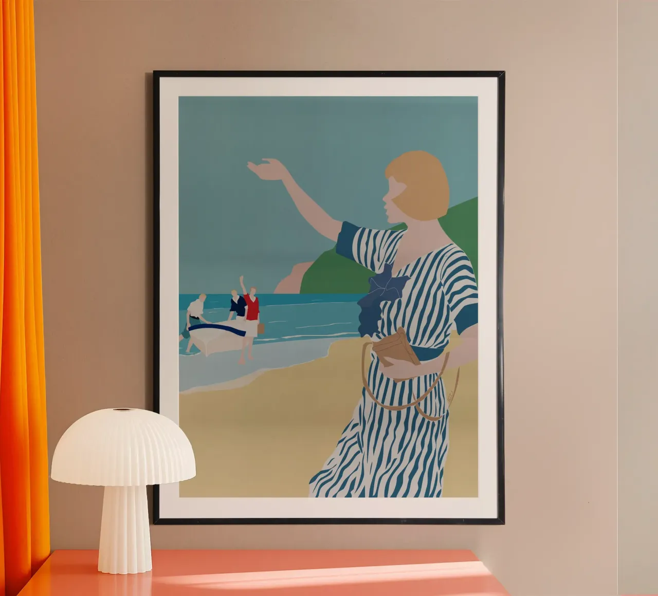 In spiaggia all'inizio del XX secolo poster con telaio in legno da LaylaOzPortraits