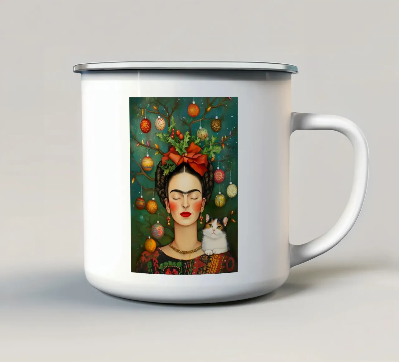 Frida nella foresta invernale tazza in smalto da Carinaprint