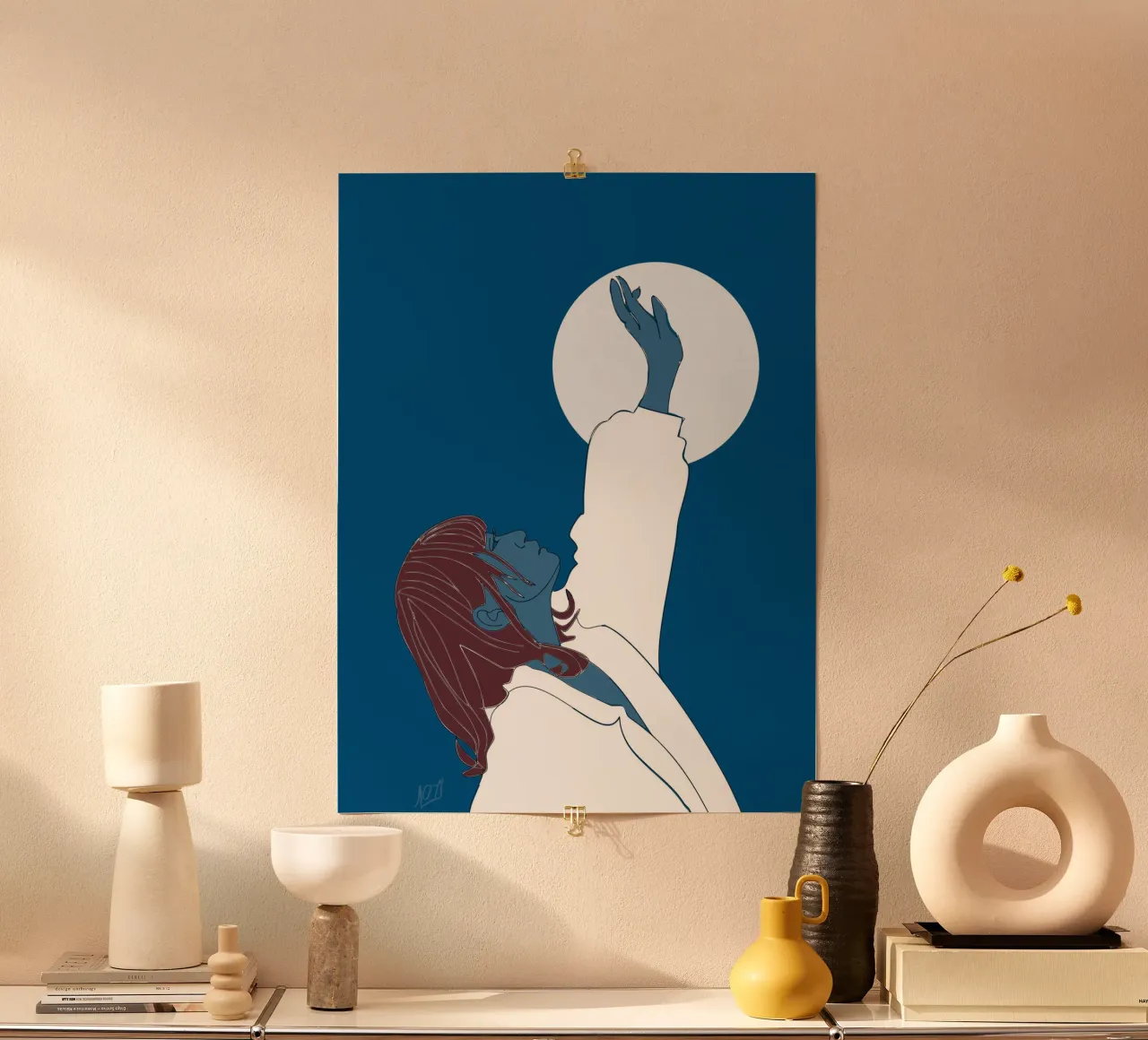 Cara sorella luna poster con telaio in legno da LaylaOzPortraits