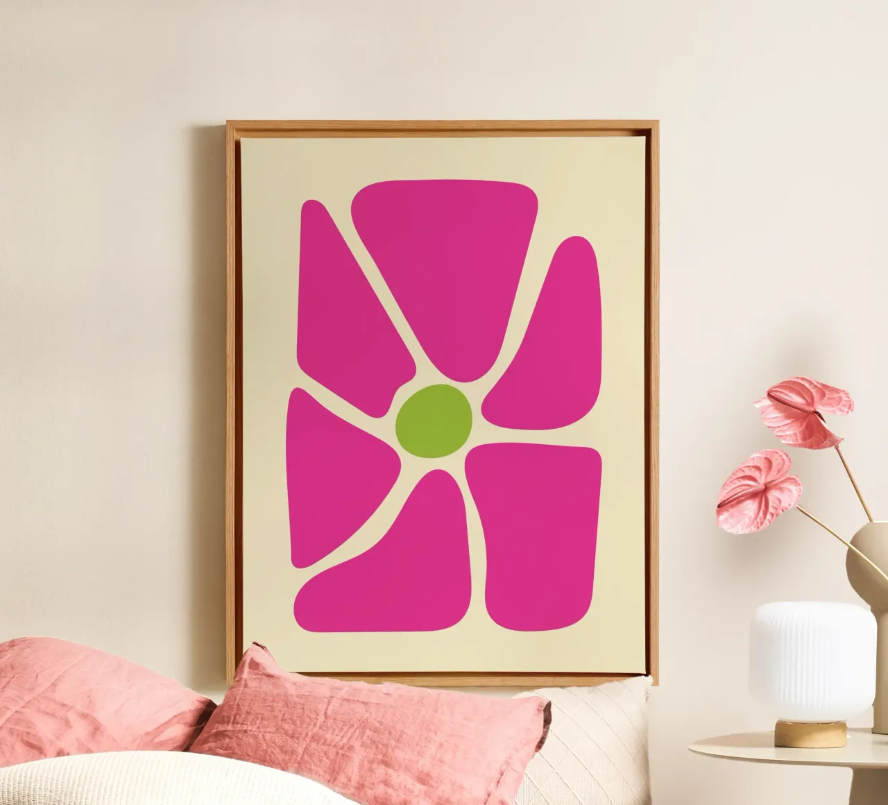 Roze bloem abstracte kunst canvas met Baklijst van galihstudio