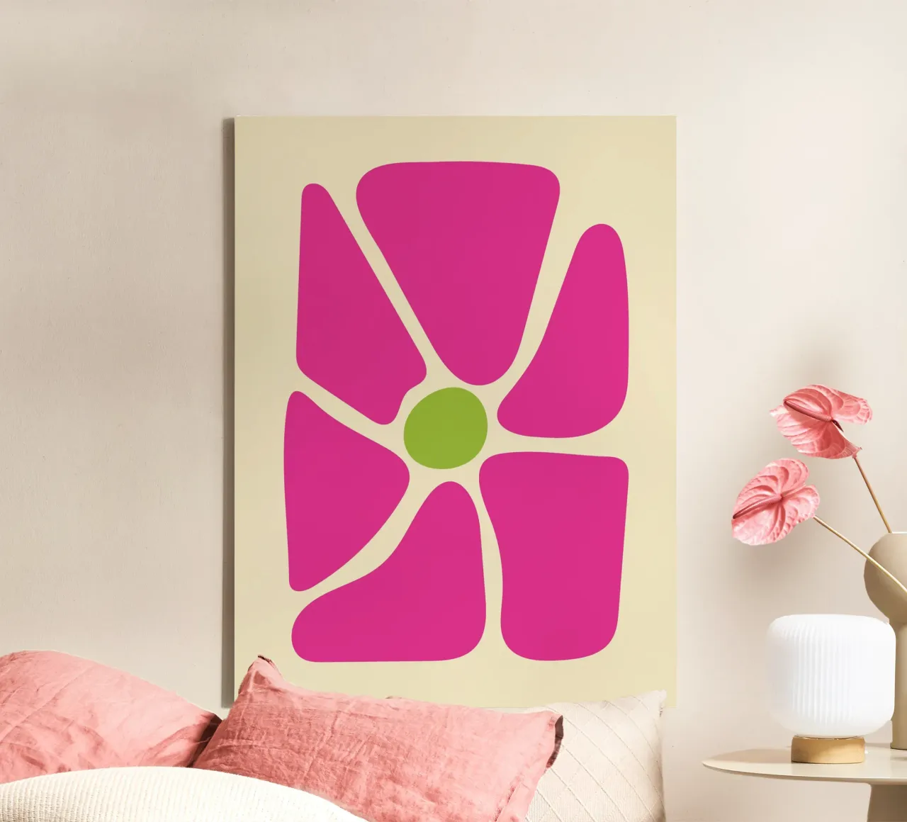 Roze bloem abstracte kunst canvas met Baklijst van galihstudio