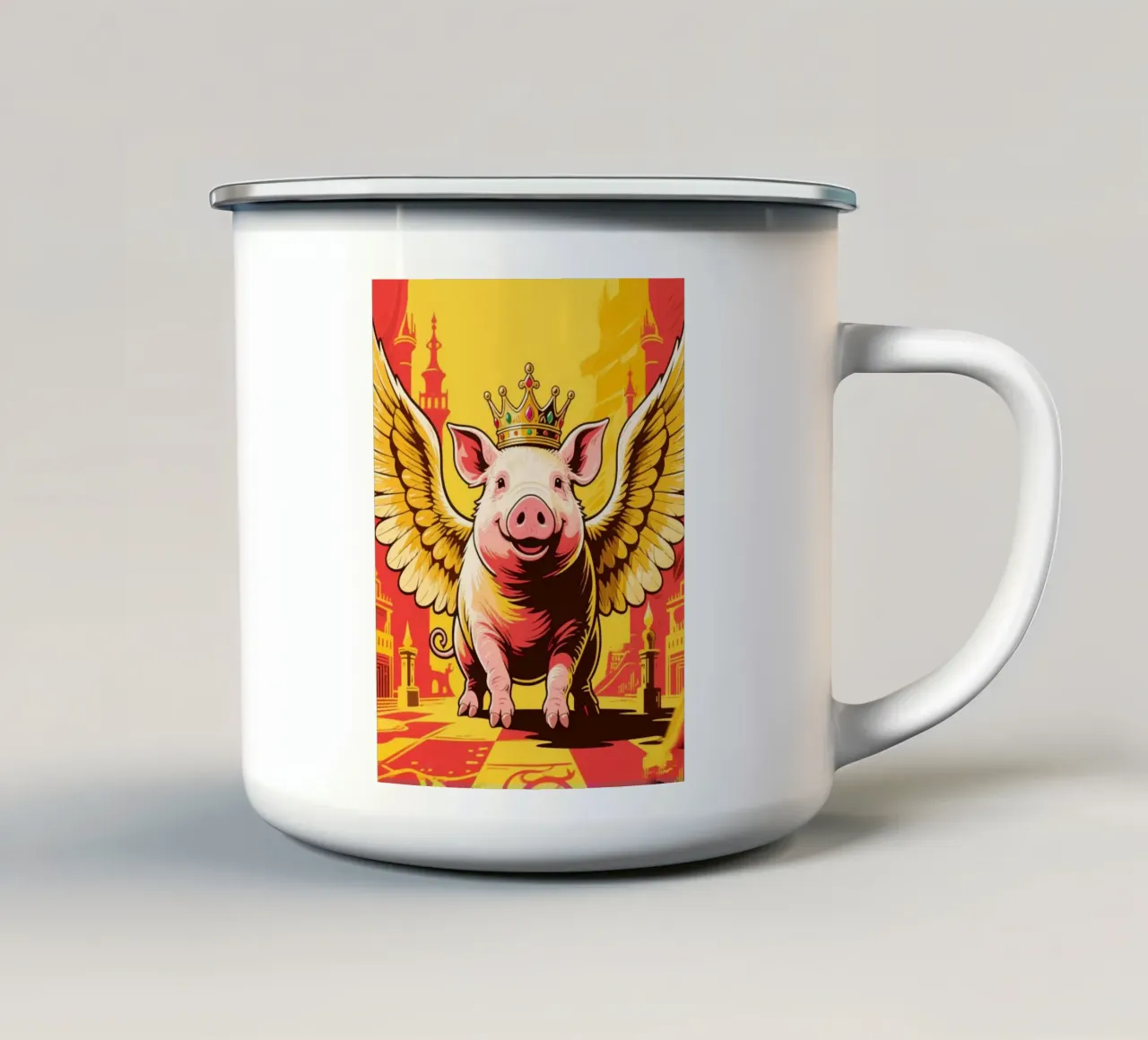 Maiale alato tazza in smalto da knowledge