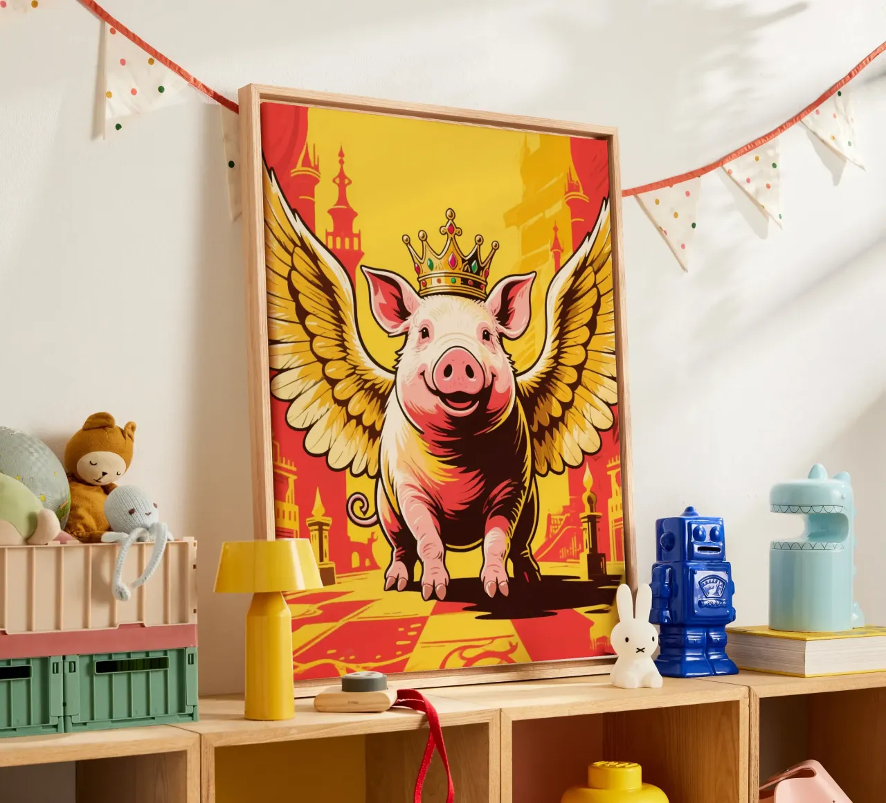 Winged Pig canvas with Floater frame by knowledge