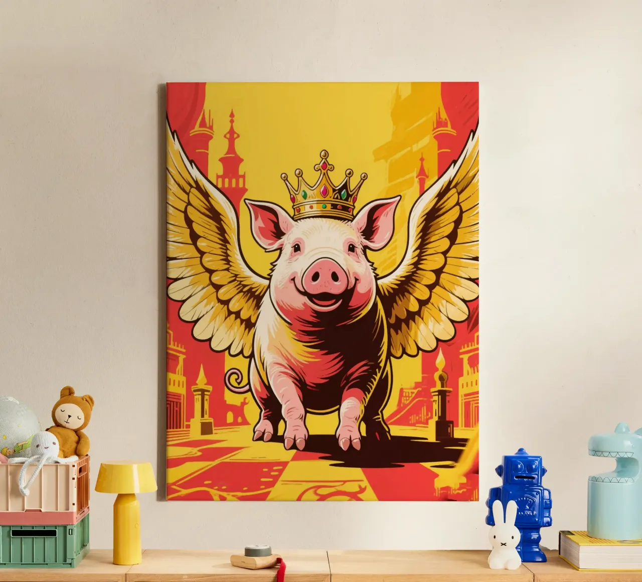 Winged Pig canvas with Floater frame by knowledge
