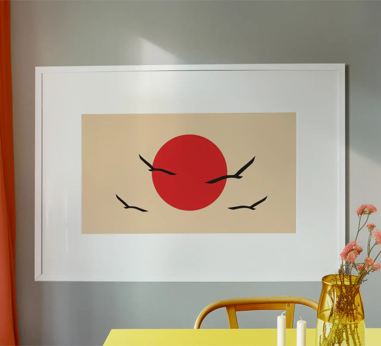 Asia Bandiera rossa del Giappone con uccello poster con telaio in plastica da galihstudio