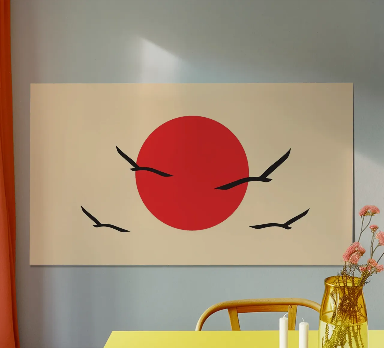 Asia Bandiera rossa del Giappone con uccello poster con telaio in plastica da galihstudio