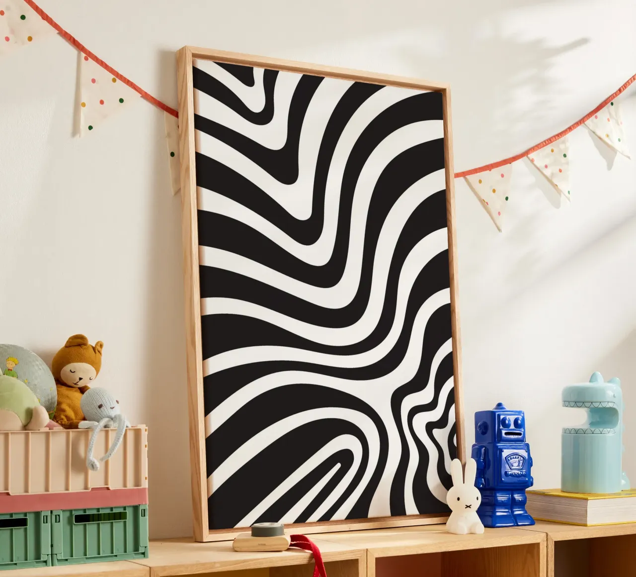 Line strip twirl monochrome canvas with Floater frame by galihstudio