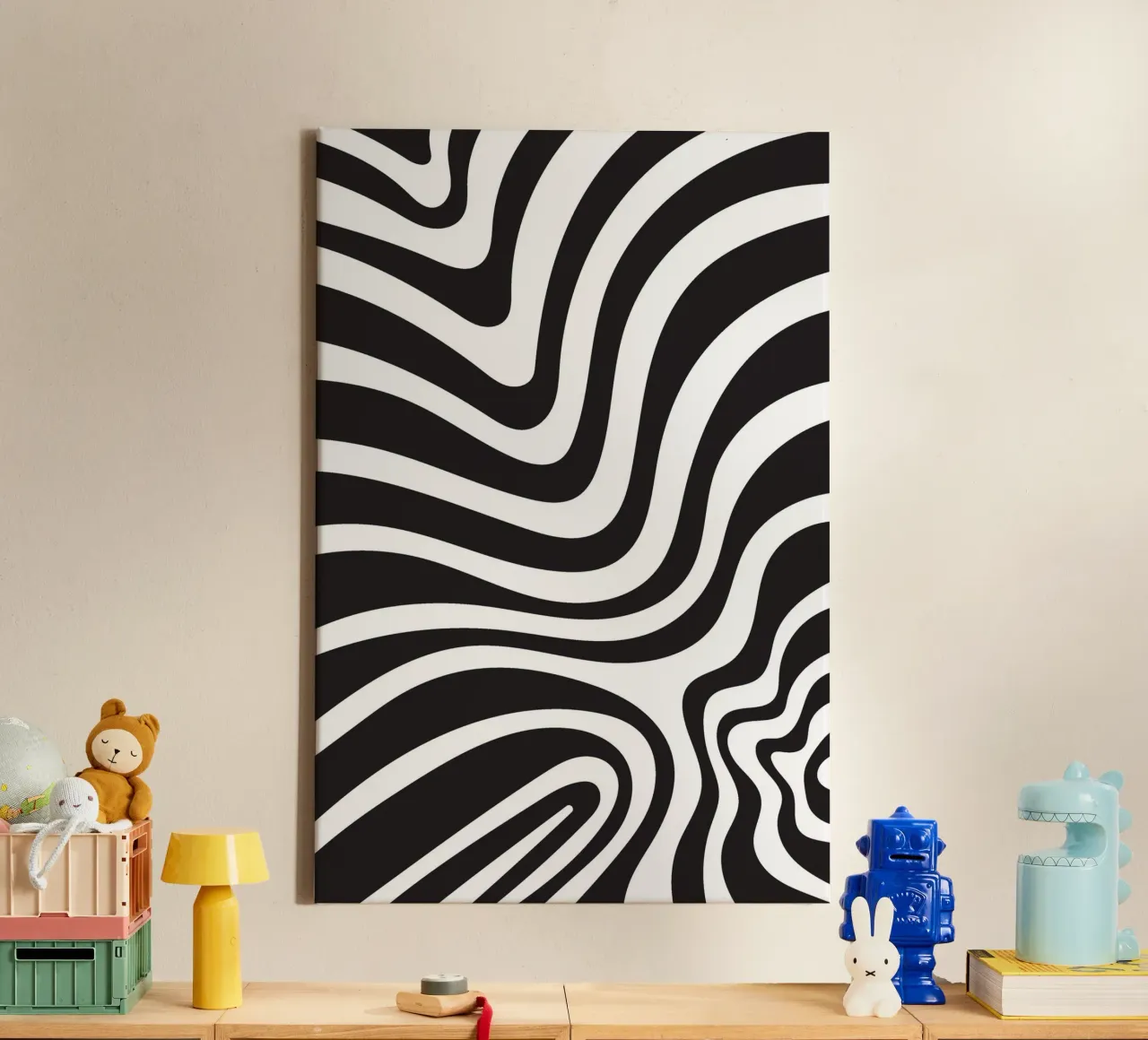 Line strip twirl monochrome canvas with Floater frame by galihstudio