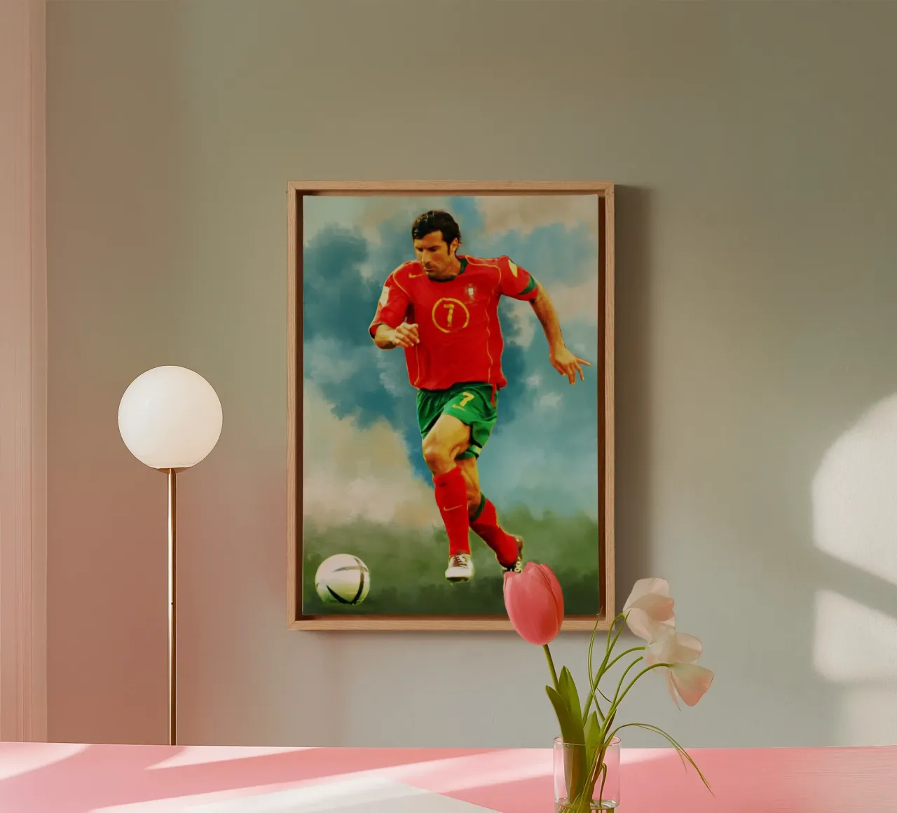 Luis Figo Portugal legendary footballer canvas with Floater frame by Lembayung art