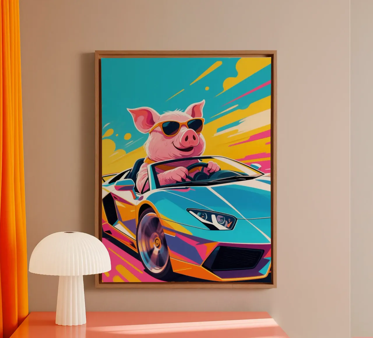 Pig Supercar tela con Cornice a cassetta da knowledge