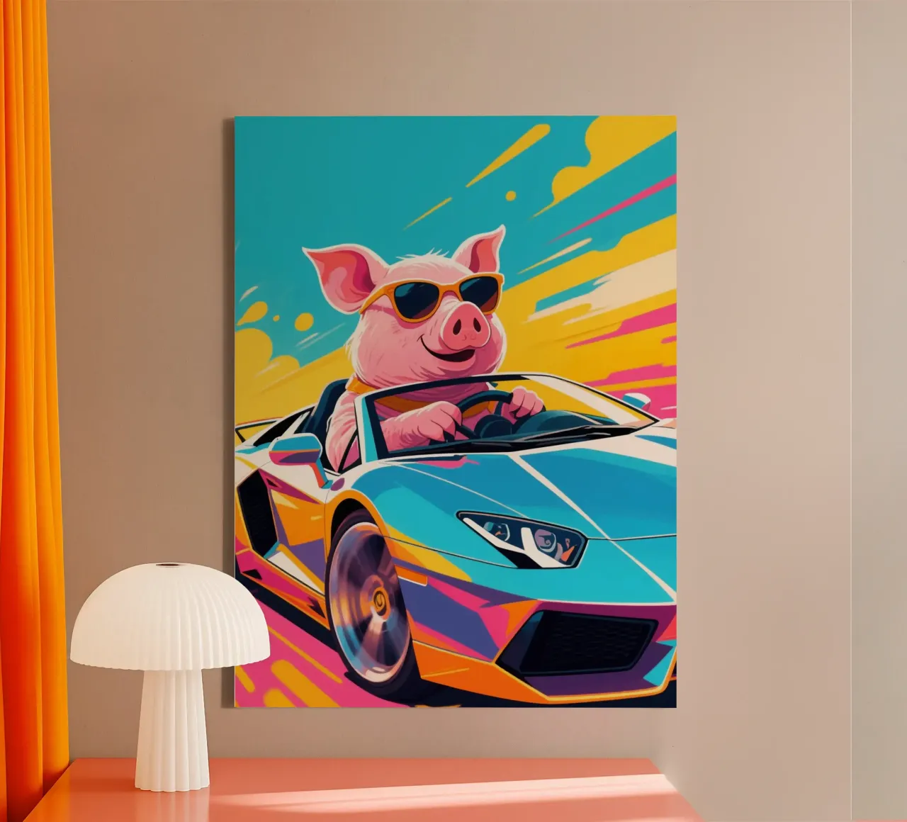 Pig Supercar tela con Cornice a cassetta da knowledge